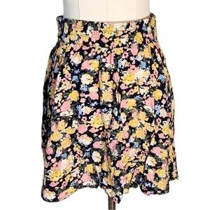 Vero moda black pink & yellow floral flouncy mini skirt | size small
